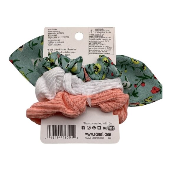Scünci 3 Pcs U Got This Hair Scrunchies W/ Floral Bow Coral Multicolor 12501 - Picture 7 of 7